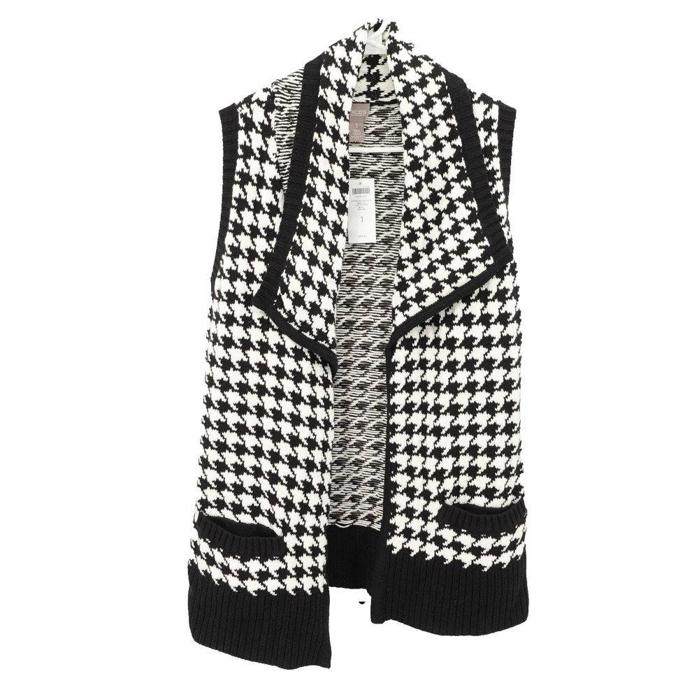 Chico's Sweater Vest SZ 1 US M/8 Nadja Houndstooth Business Casual Cozycore NWT